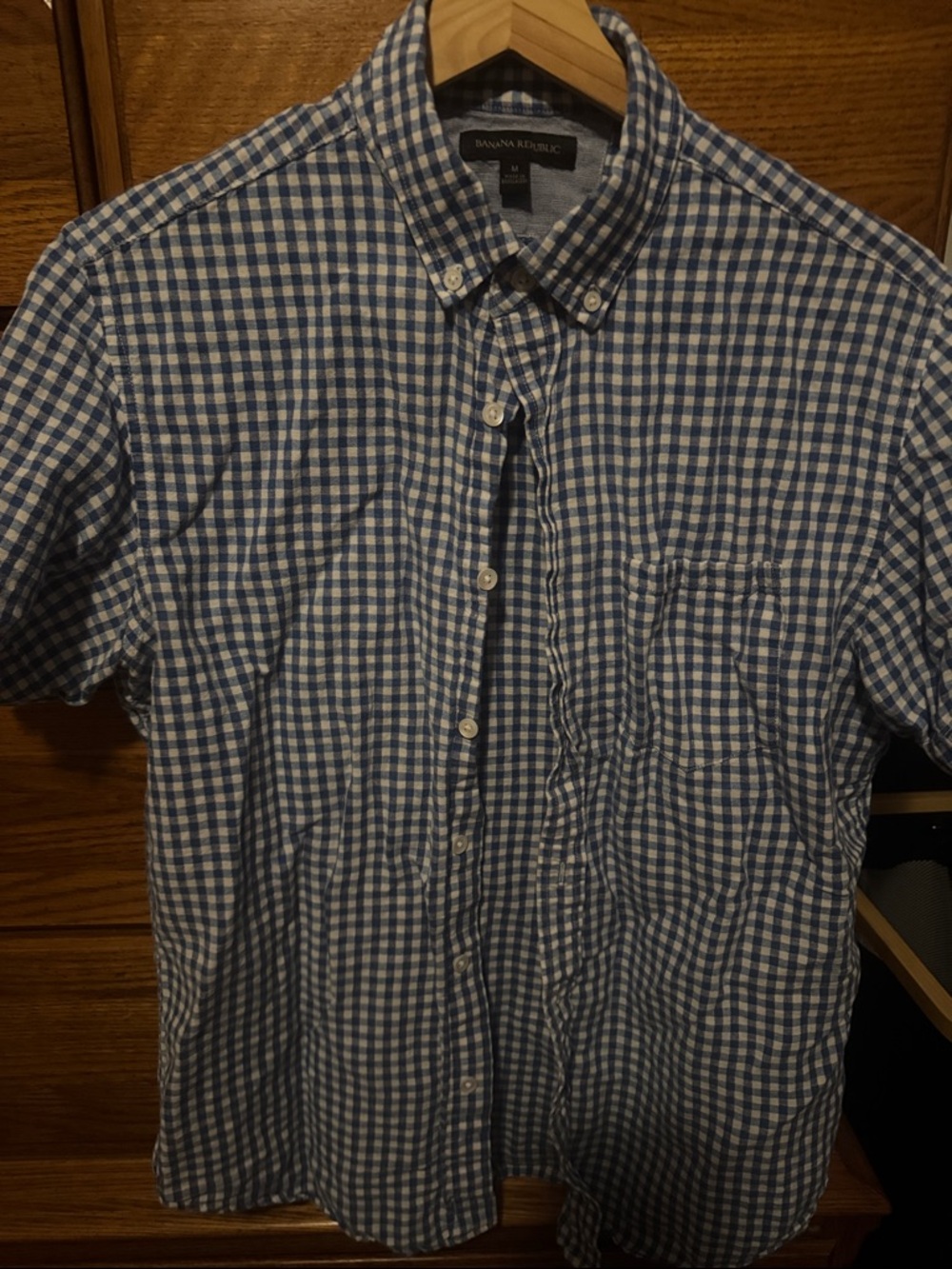 Banana Republic Blue & White Gingham Button-Down Shirt